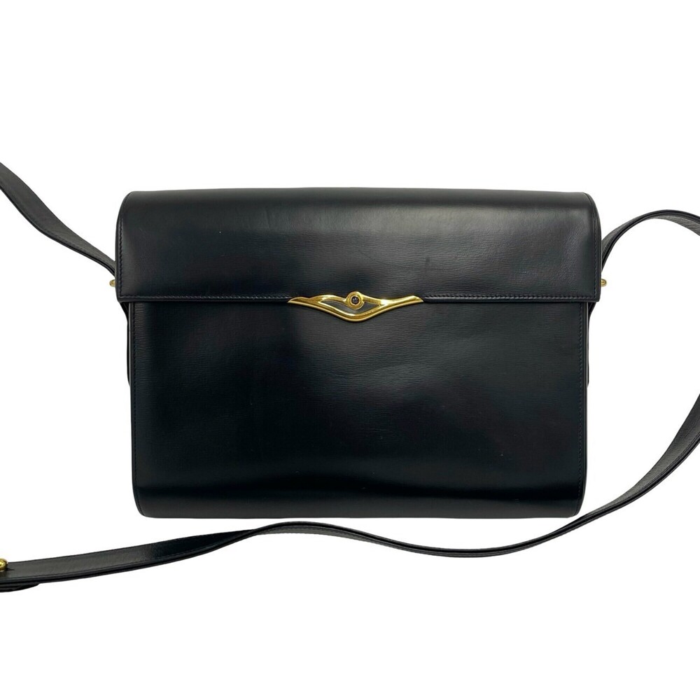 CARTIER Vintage Sapphire Line Leather 2-way Shoulder Bag/Handbag/Pouch Black ...